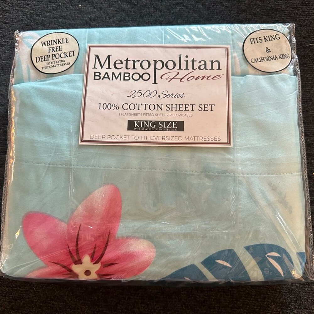 Metropolitan Bamboo Home King Sheet Set 2500 T.C. Egyptian Cotton-Blue Boho